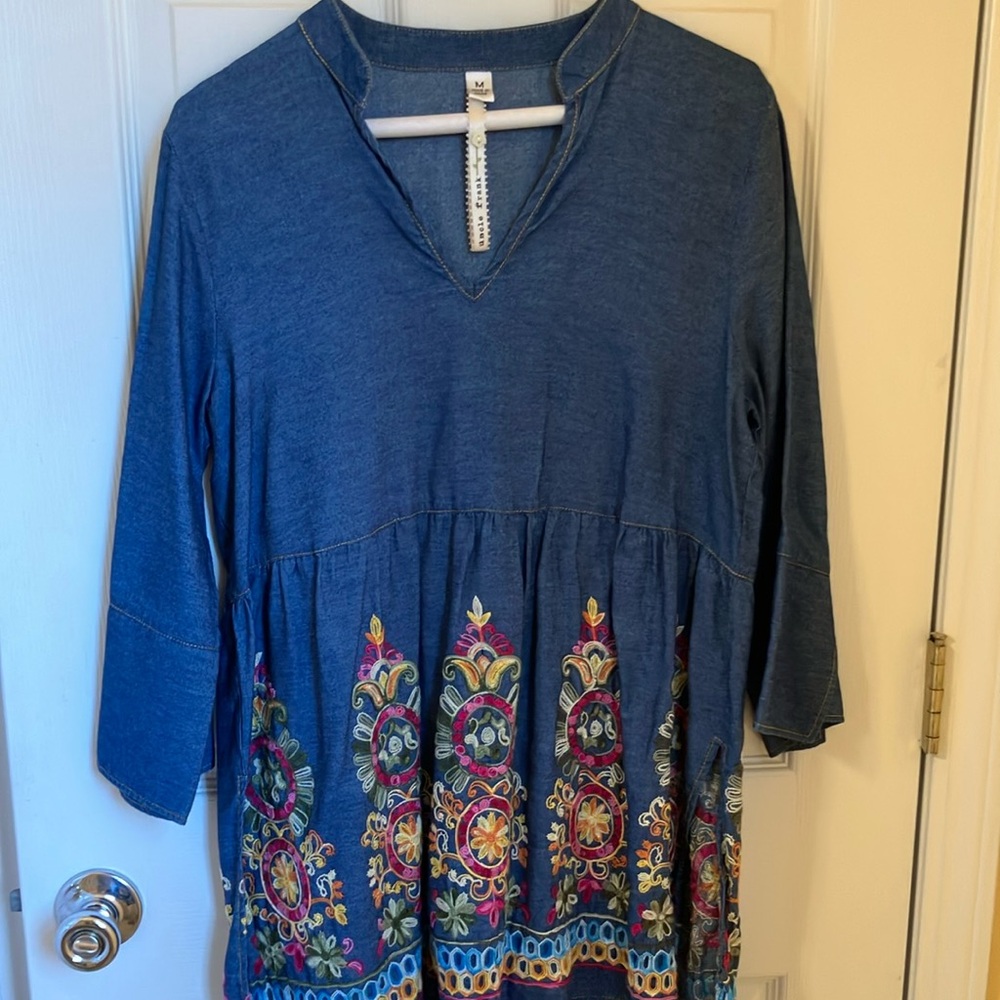 Uncle Frank Blue Tiered Tunic with Mandarin Collar 3/4 Sleeves